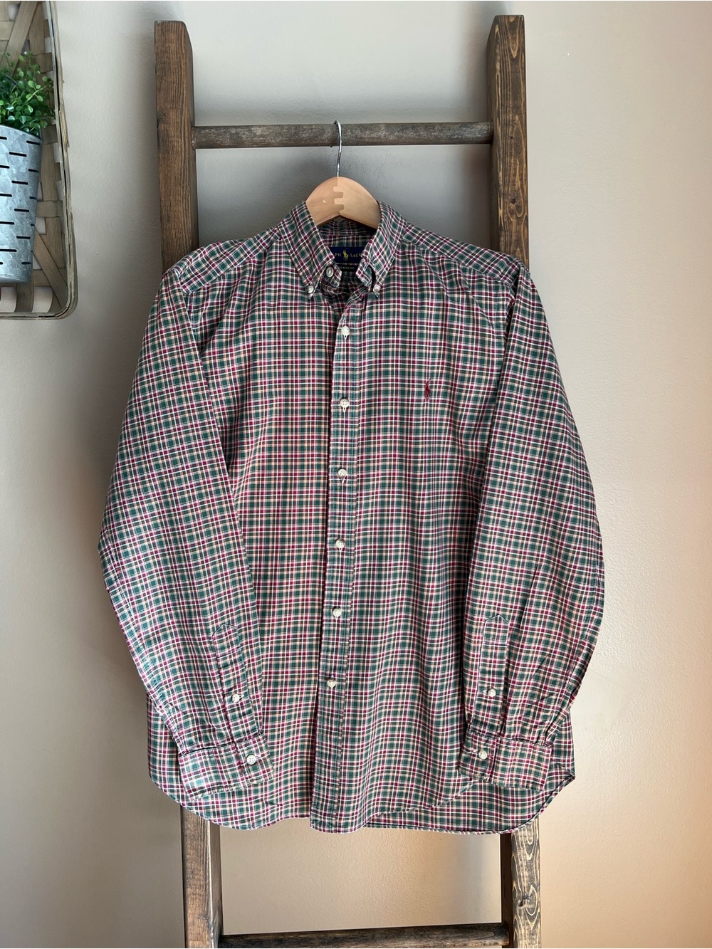 Ralph Lauren Green Red White Plaid Button-Down Shirt